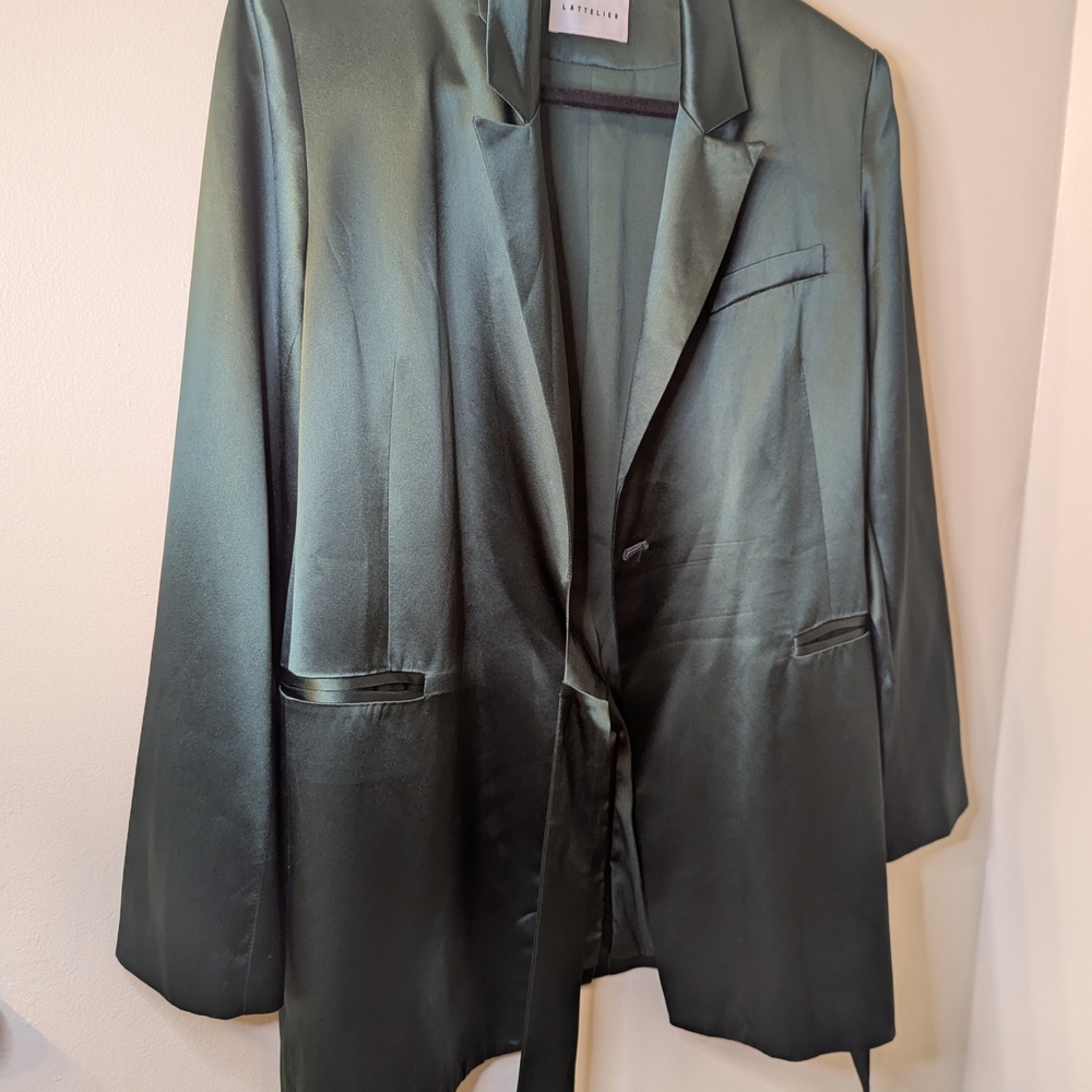 Sleek Satin Blazer in Forest Green